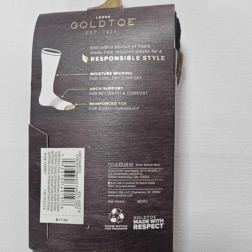 Goldtoe Socks Mens Winter Dress Socks OSFM 2 Pairs Moisture Wicking Arch Support